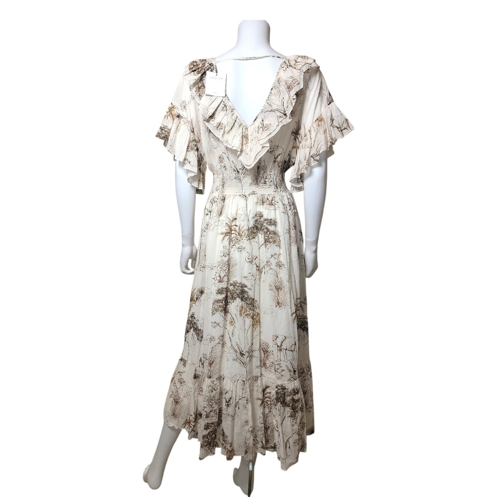 NWT $480 SANDRO Marro Ruffle Printed Midi Dress FR38 US 6 - Picture 7 of 8
